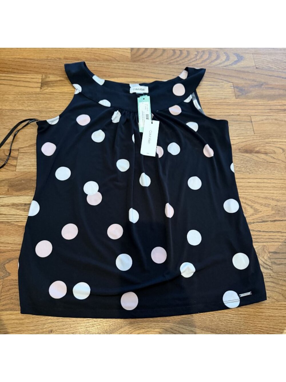 Calvin Klein Womens Large New Black Polka Dot Sleeveless Blouse New